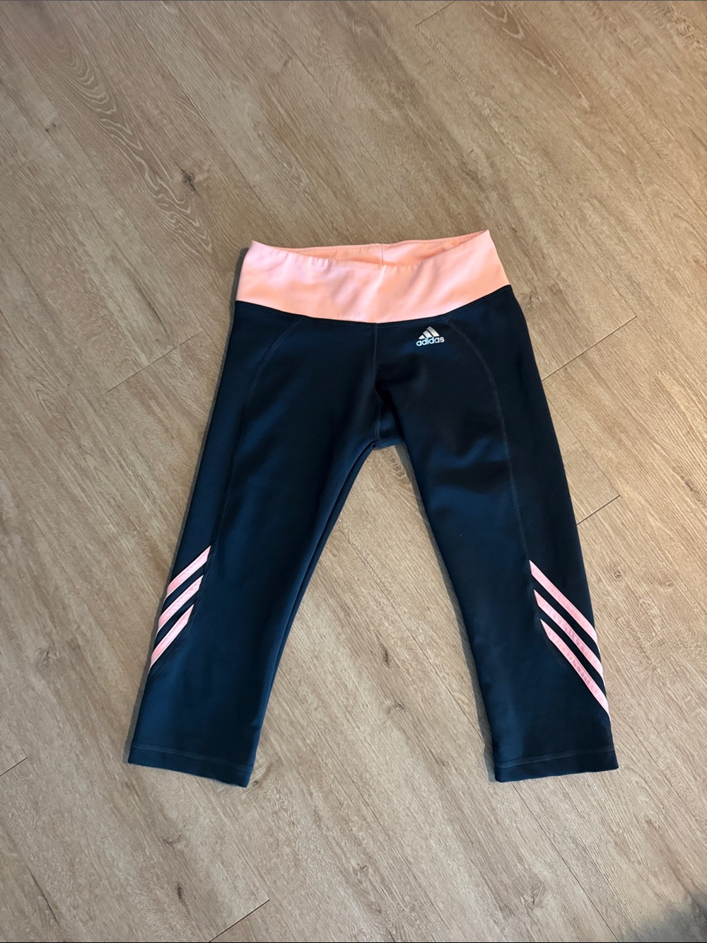 Adidas Black and Pink Athletic Capri Leggings